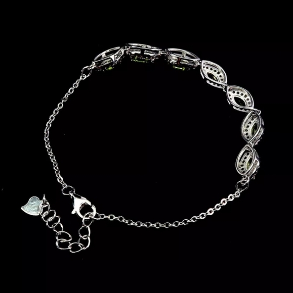 925 Sterling Silver Bracelet Marquise Peridot Natural Gemstone Jewelry 7 Inches - Picture 3 of 5